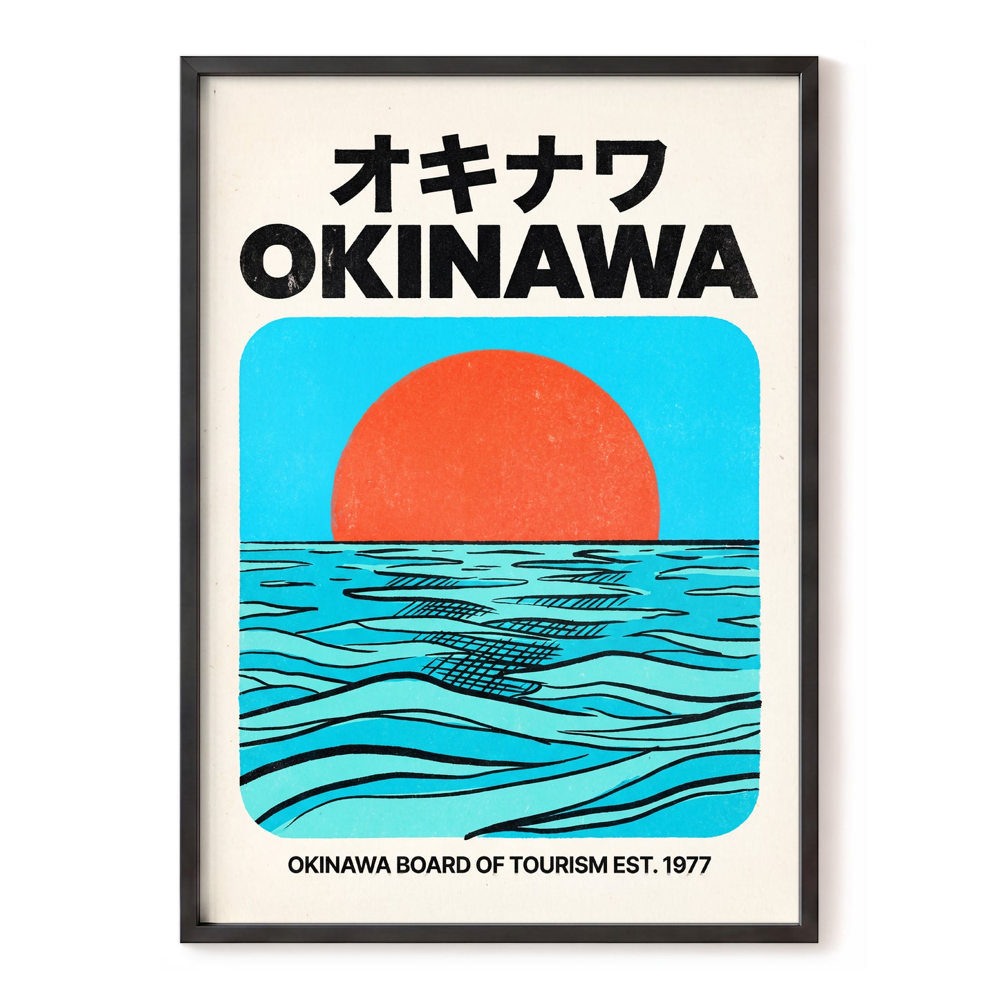 Okinawa Horizon, black, beige, blue nature wall art, front artwork view