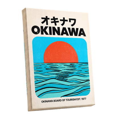 Okinawa Horizon, black, beige, blue nature wall art shown as a stretched canvas wall art