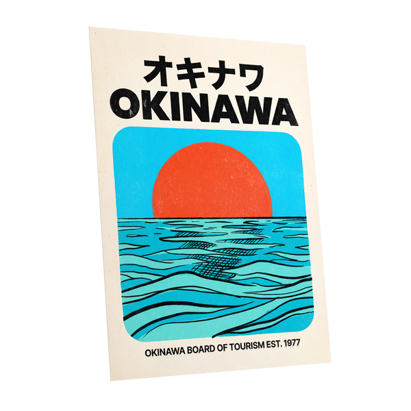 Okinawa Horizon, black, beige, blue nature wall art shown as a unframed poster wall art print