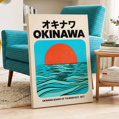 Okinawa Horizon, black, beige, blue nature wall art displayed in a styled interior, gallery view 3