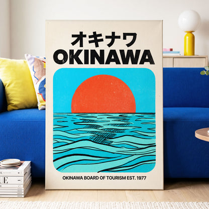 Okinawa Horizon, black, beige, blue nature wall art displayed in a styled interior, gallery view 7