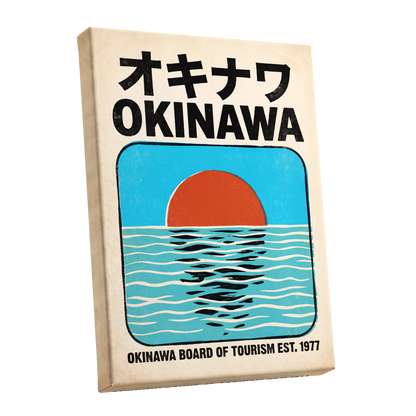 Okinawa Sunset, black, beige, blue nature wall art shown as a stretched canvas wall art