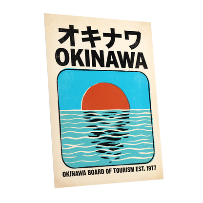Okinawa Sunset, black, beige, blue nature wall art shown as a unframed poster wall art print