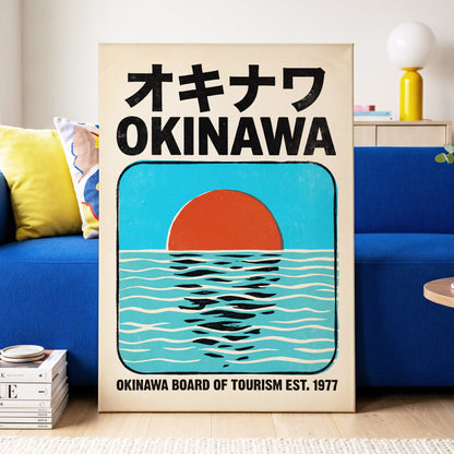 Okinawa Sunset, black, beige, blue nature wall art displayed in a styled interior, gallery view 7