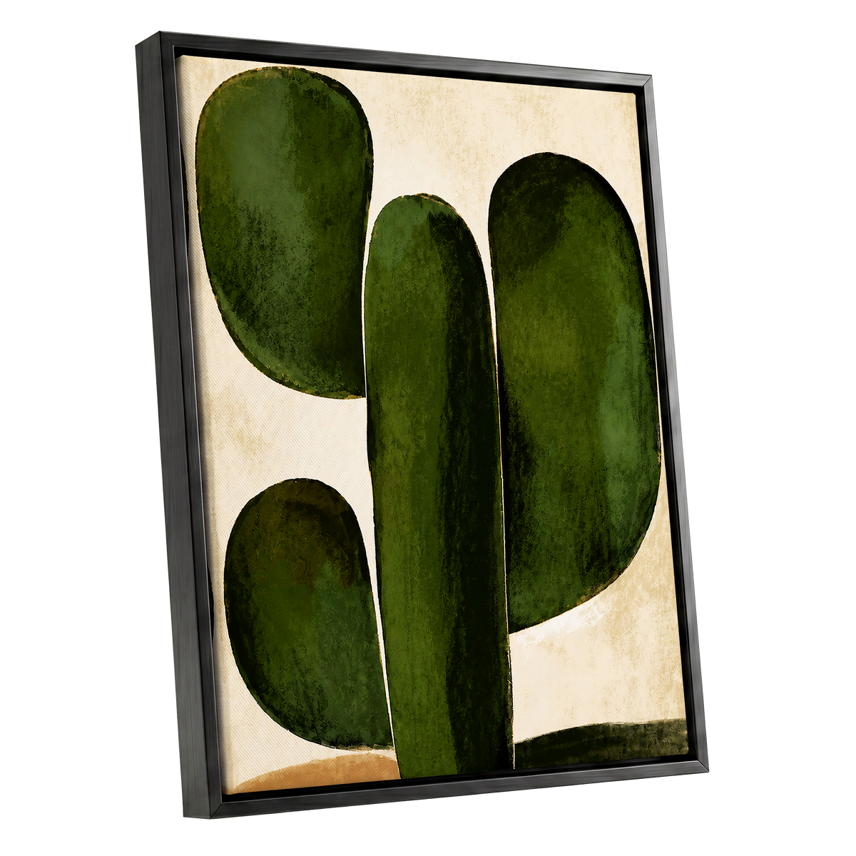 Olive Ascent, green, beige, black nature wall art shown as a black framed canvas wall art