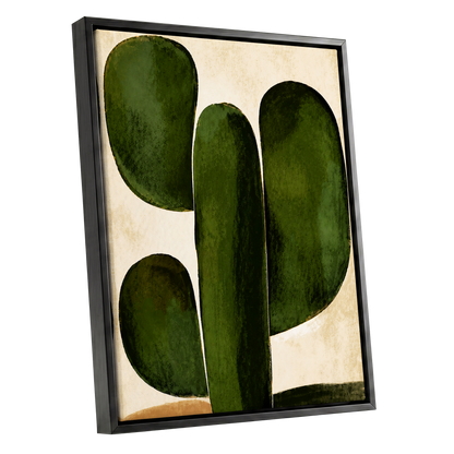 Olive Ascent, green, beige, black nature wall art shown as a black framed canvas wall art