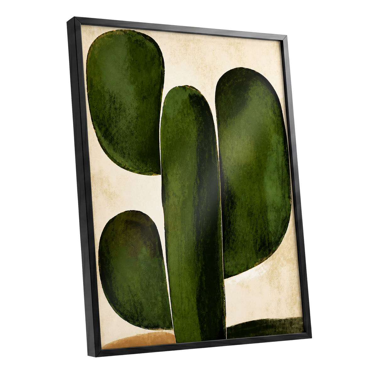 Olive Ascent, green, beige, black nature wall art shown as a black framed poster wall art print