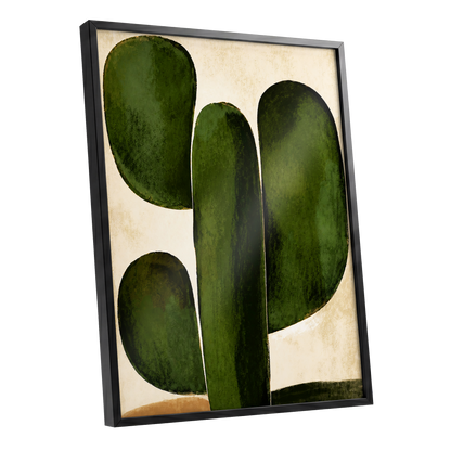 Olive Ascent, green, beige, black nature wall art shown as a black framed poster wall art print