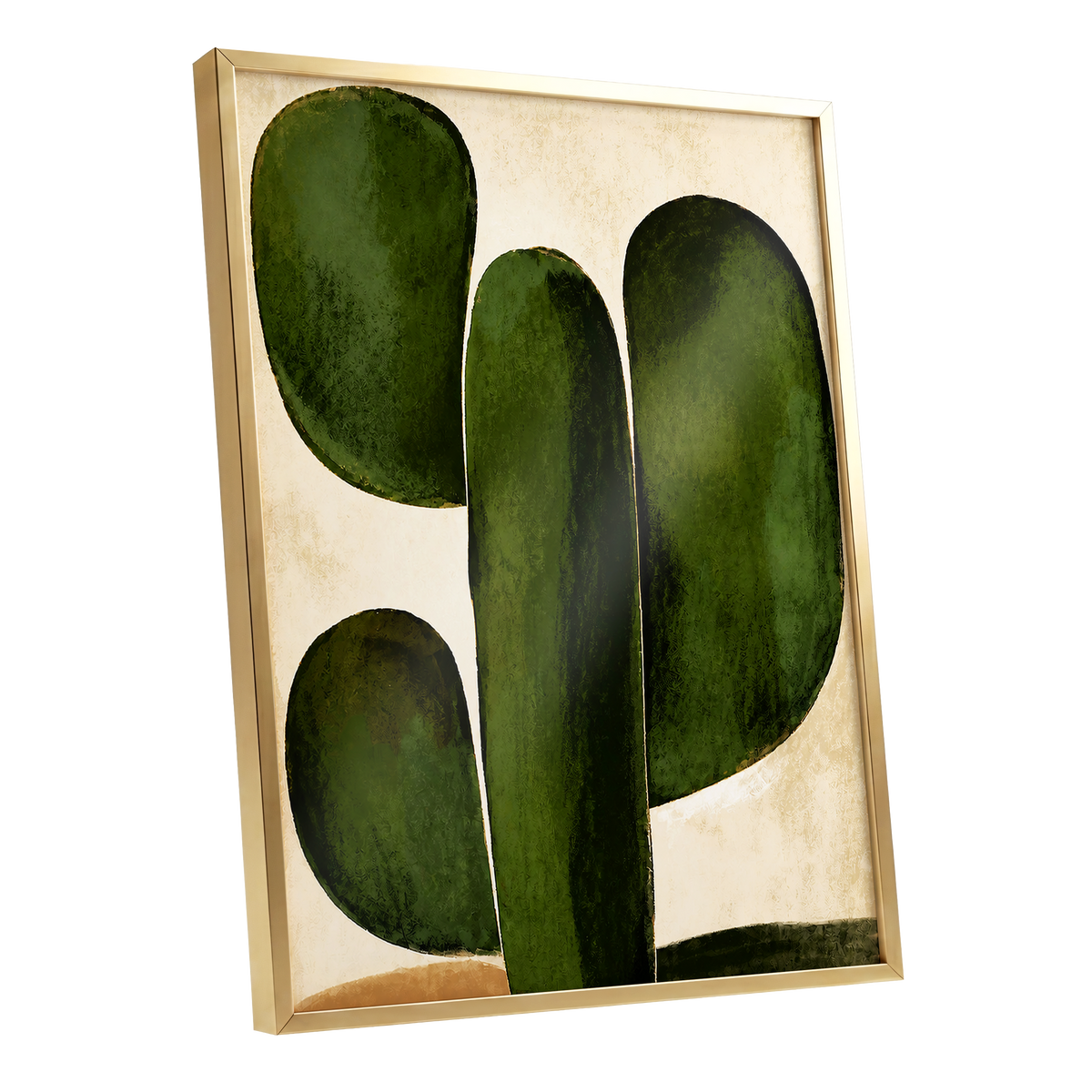 Olive Ascent, green, beige, black nature wall art shown as a gold framed poster wall art print