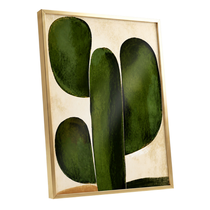 Olive Ascent, green, beige, black nature wall art shown as a gold framed poster wall art print