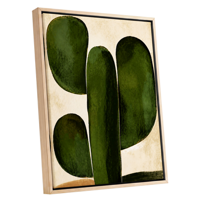 Olive Ascent, green, beige, black nature wall art shown as a oak framed canvas wall art