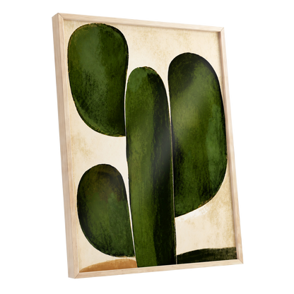 Olive Ascent, green, beige, black nature wall art shown as a oak framed poster wall art print