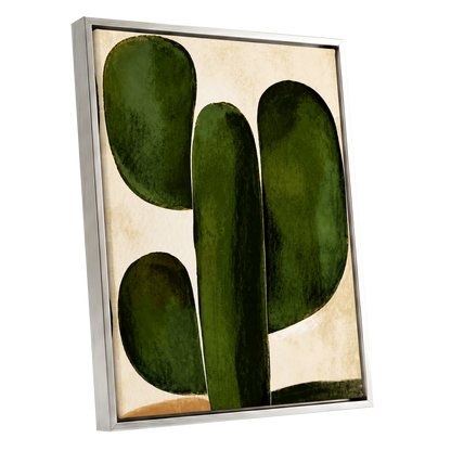 Olive Ascent, green, beige, black nature wall art shown as a silver framed canvas wall art