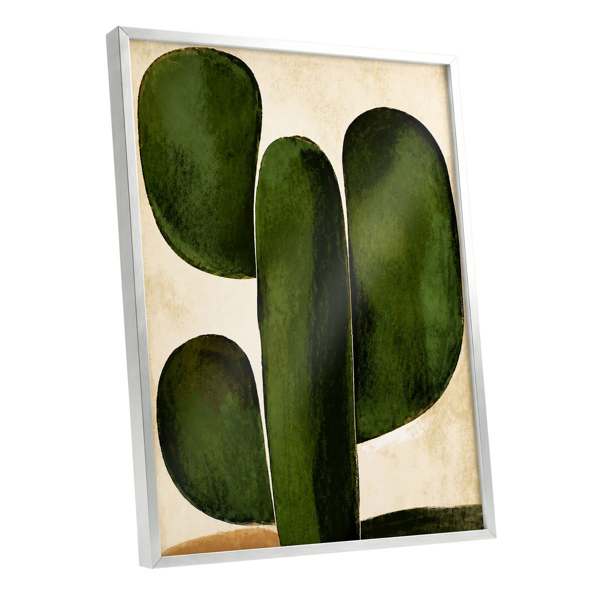 Olive Ascent, green, beige, black nature wall art shown as a silver framed poster wall art print