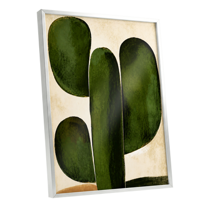 Olive Ascent, green, beige, black nature wall art shown as a silver framed poster wall art print