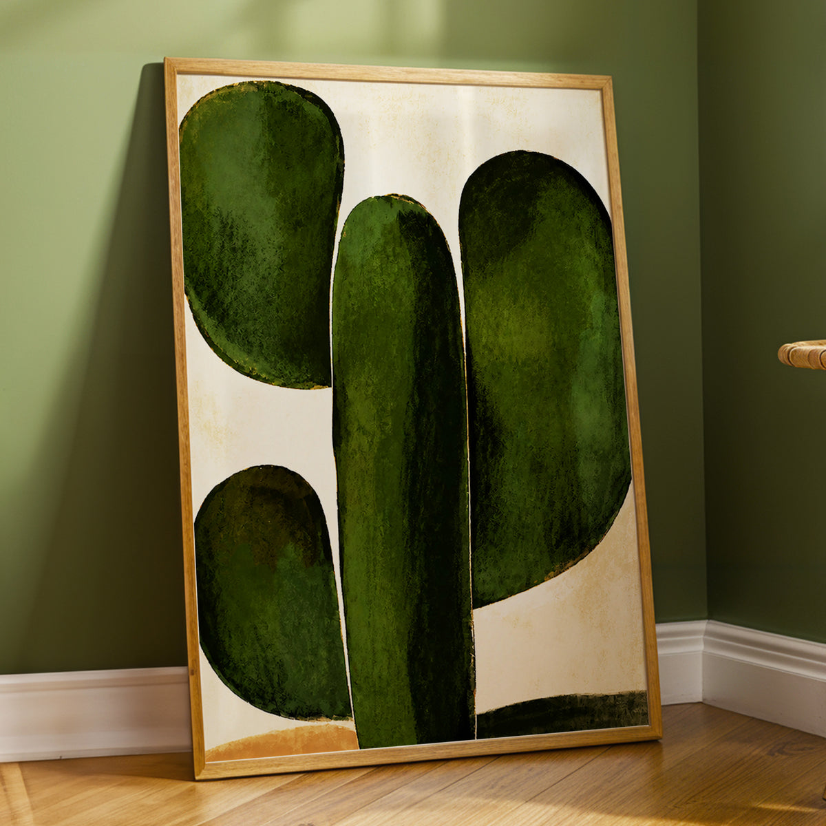 Olive Ascent, green, beige, black nature wall art displayed in a styled interior, gallery view 2