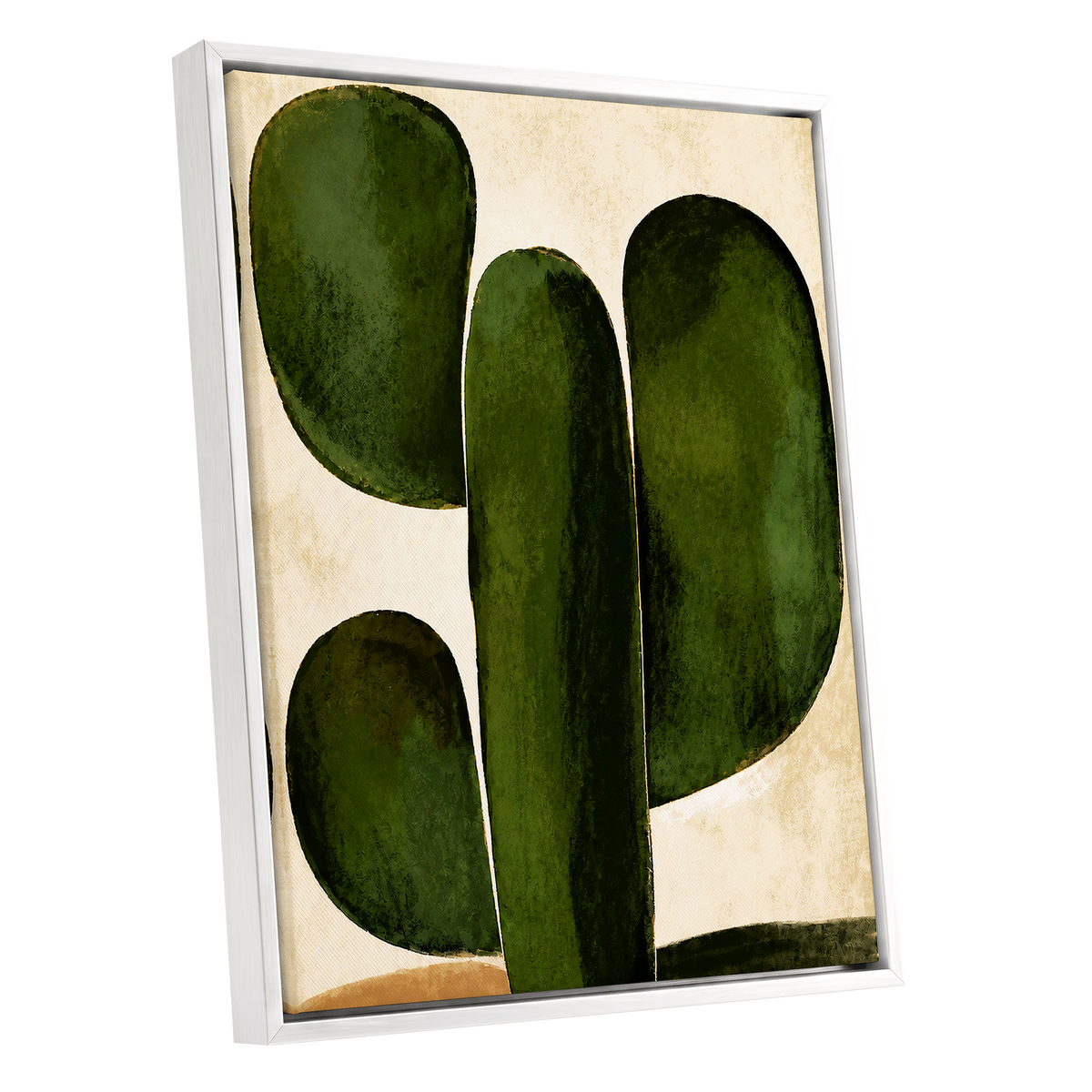 Olive Ascent, green, beige, black nature wall art shown as a white framed canvas wall art