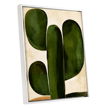 Olive Ascent, green, beige, black nature wall art shown as a white framed canvas wall art