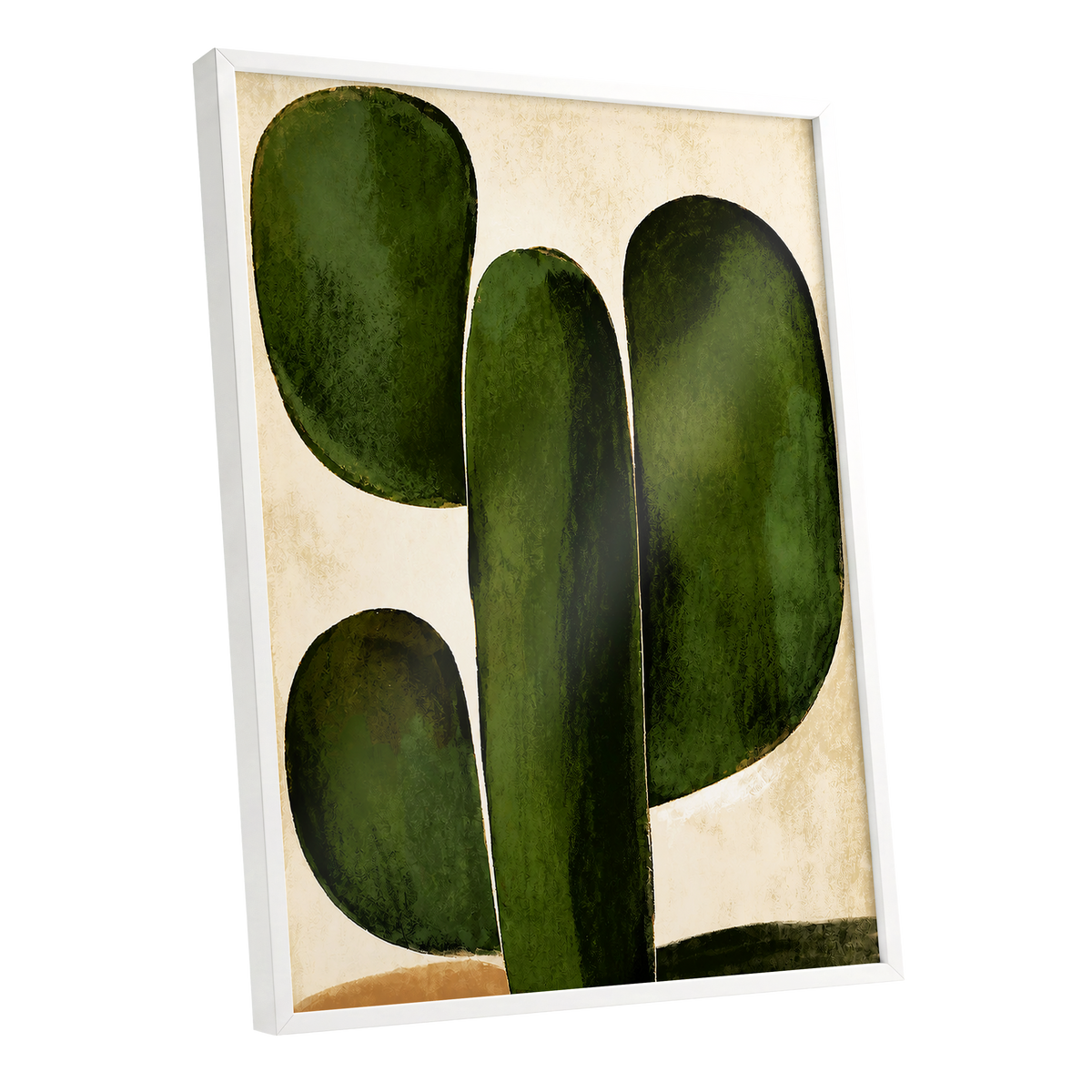 Olive Ascent, green, beige, black nature wall art shown as a white framed poster wall art print