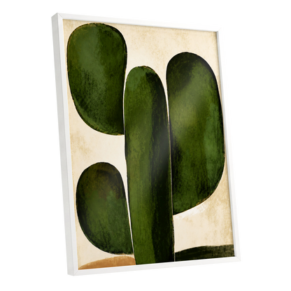 Olive Ascent, green, beige, black nature wall art shown as a white framed poster wall art print