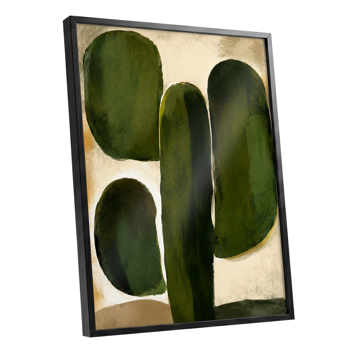 Olive Contours, green, beige, black abstract wall art shown as a black framed poster wall art print