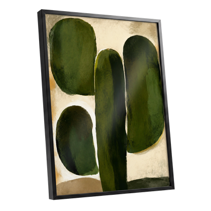 Olive Contours, green, beige, black abstract wall art shown as a black framed poster wall art print