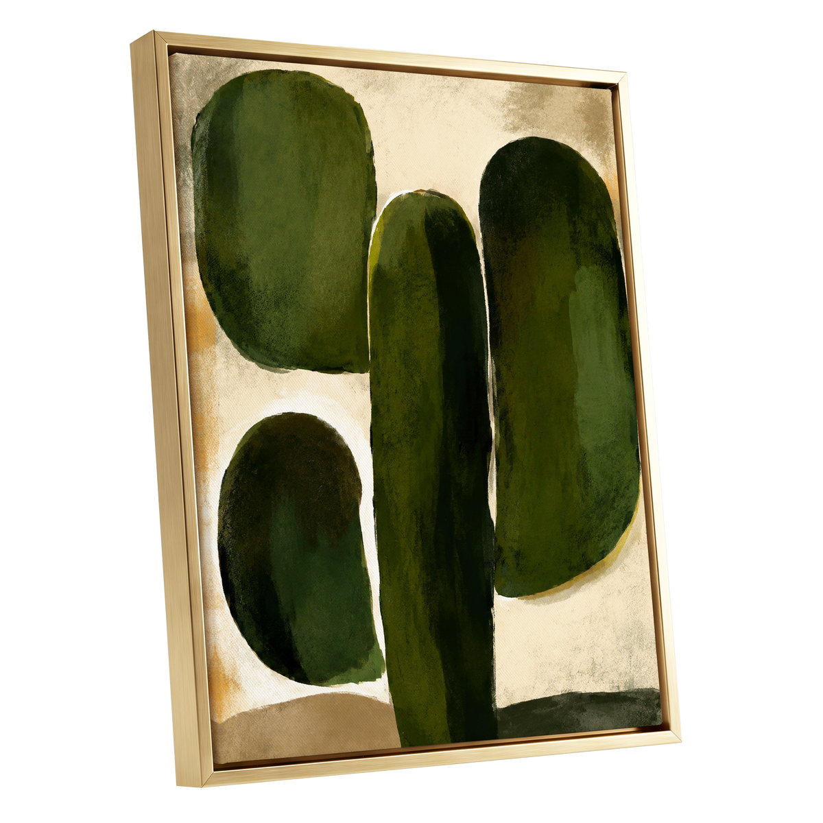 Olive Contours, green, beige, black abstract wall art shown as a gold framed canvas wall art