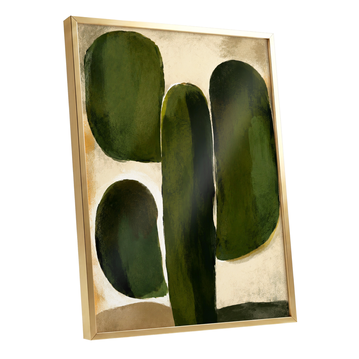 Olive Contours, green, beige, black abstract wall art shown as a gold framed poster wall art print