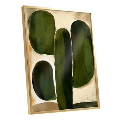 Olive Contours, green, beige, black abstract wall art shown as a gold framed poster wall art print