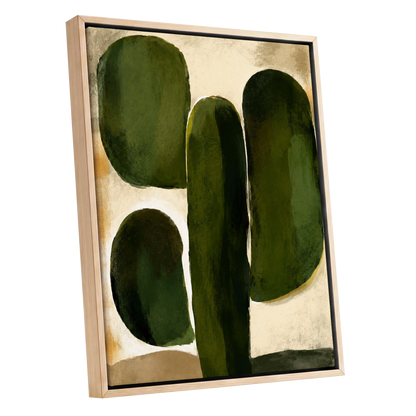 Olive Contours, green, beige, black abstract wall art shown as a oak framed canvas wall art