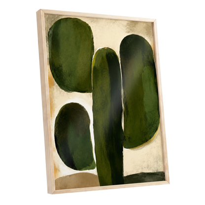 Olive Contours, green, beige, black abstract wall art shown as a oak framed poster wall art print
