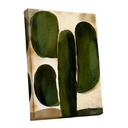 Olive Contours, green, beige, black abstract wall art shown as a stretched canvas wall art