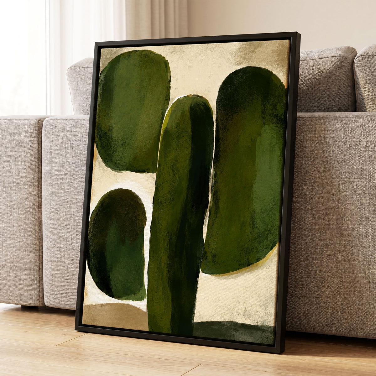 Olive Contours, green, beige, black abstract wall art displayed in a styled interior, gallery view 4