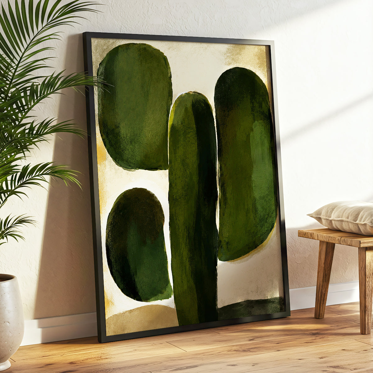 Olive Contours, green, beige, black abstract wall art displayed in a styled interior, gallery view 6