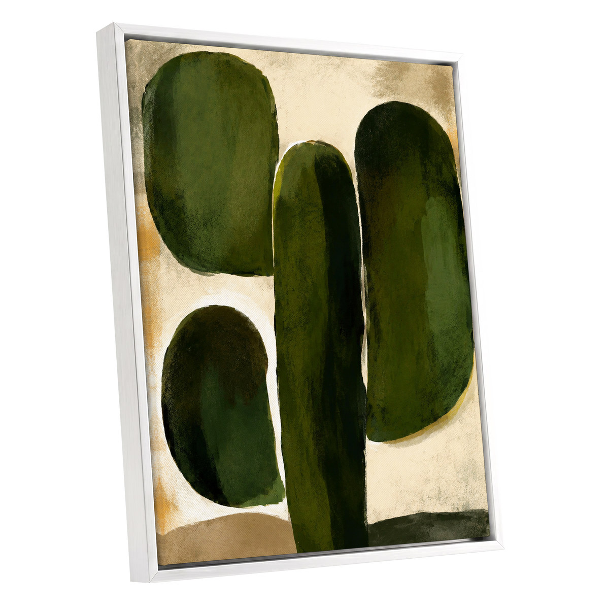 Olive Contours, green, beige, black abstract wall art shown as a white framed canvas wall art