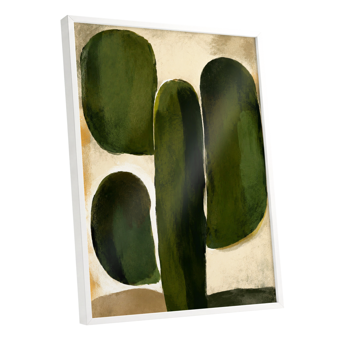 Olive Contours, green, beige, black abstract wall art shown as a white framed poster wall art print