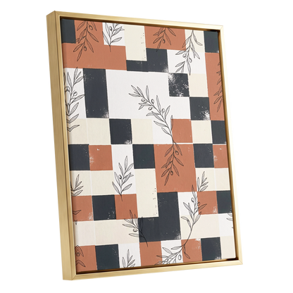 Olive Grid Reverie, brown, gray, beige nature wall art shown as a gold framed canvas wall art