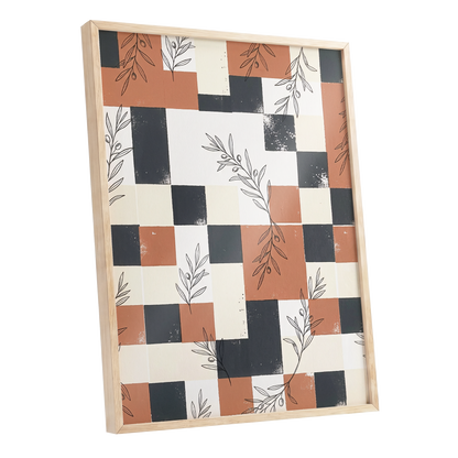 Olive Grid Reverie, brown, gray, beige nature wall art shown as a oak framed poster wall art print