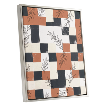 Olive Grid Reverie, brown, gray, beige nature wall art shown as a silver framed canvas wall art