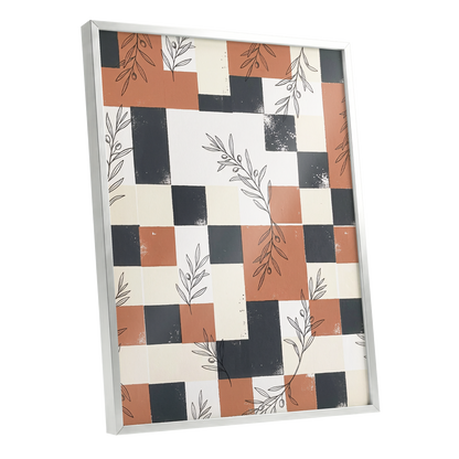Olive Grid Reverie, brown, gray, beige nature wall art shown as a silver framed poster wall art print