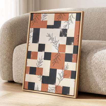 Olive Grid Reverie, brown, gray, beige nature wall art displayed in a styled interior, gallery view 1