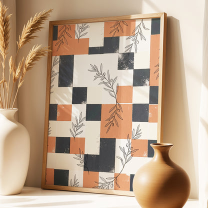 Olive Grid Reverie, brown, gray, beige nature wall art displayed in a styled interior, gallery view 2