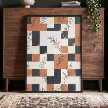 Olive Grid Reverie, brown, gray, beige nature wall art displayed in a styled interior, gallery view 4