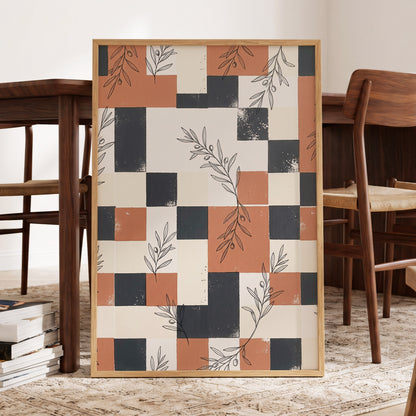 Olive Grid Reverie, brown, gray, beige nature wall art displayed in a styled interior, gallery view 5