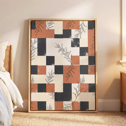 Olive Grid Reverie, brown, gray, beige nature wall art displayed in a styled interior, gallery view 6