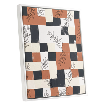 Olive Grid Reverie, brown, gray, beige nature wall art shown as a white framed canvas wall art