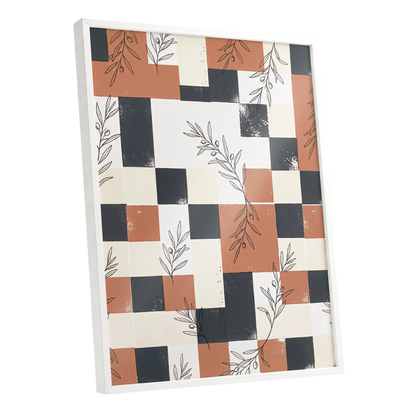 Olive Grid Reverie, brown, gray, beige nature wall art shown as a white framed poster wall art print