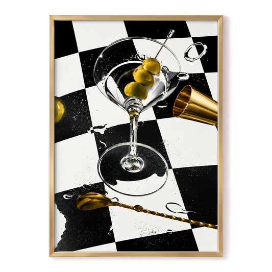 Olive Hour, black, white, gold abstract wall art, front artwork view