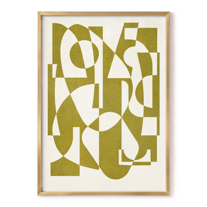 Olive Interplay, green, beige, white abstract wall art, front artwork view