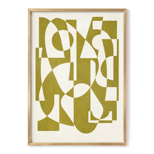 Olive Interplay, green, beige, white abstract wall art, front artwork view